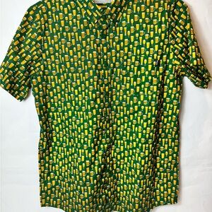 RIG & WTR Men's Casual Button-Up Shirt with Beer Glass Print Sz Med.  1449